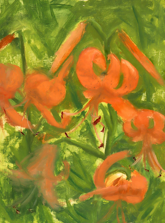 Tiger Lillies, 9x12 inches, Oil on masonite Board